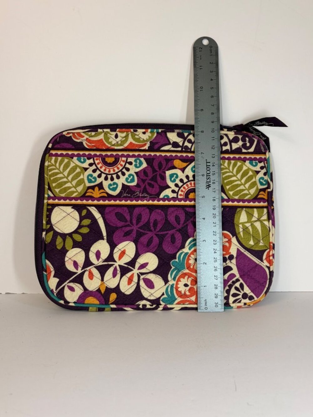 Vera Bradley Quilted Wallet Pouch Plum Orange Green Crazy Patterned Floral - Picture 4 of 5